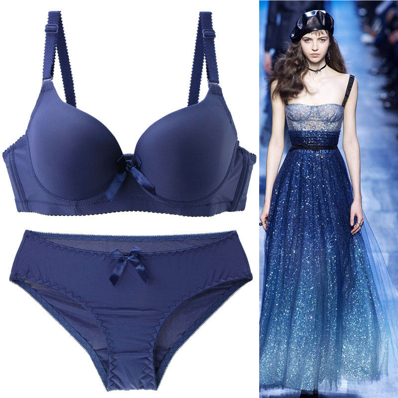 European and American foreign trade sexy underwear set solid color smooth one-piece seamless bra set large size women's bra