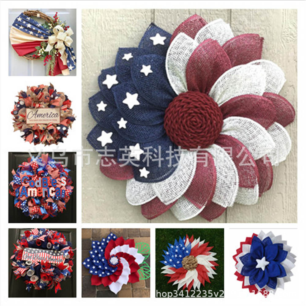 Amazon American Independence Day flag Garland ornaments national day door hanging wreath holiday decoration props wholesale