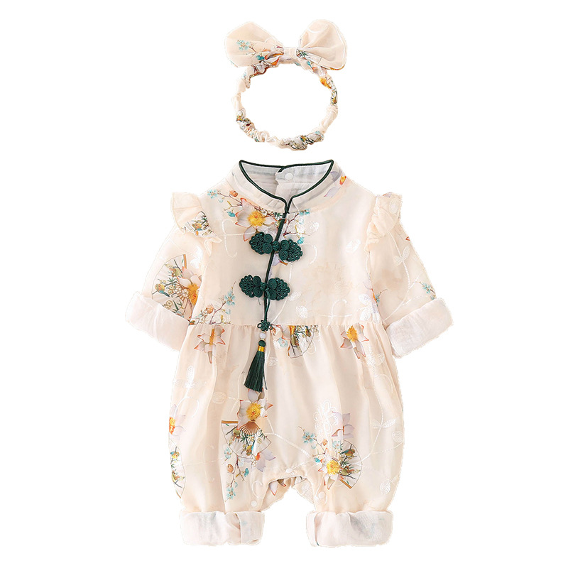 Picture of Baby Autumn Clothing Thin Chinese Style Romper Newborn Autumn One-Piece Clothes Baby Girl Full Month Hundred Days Dress