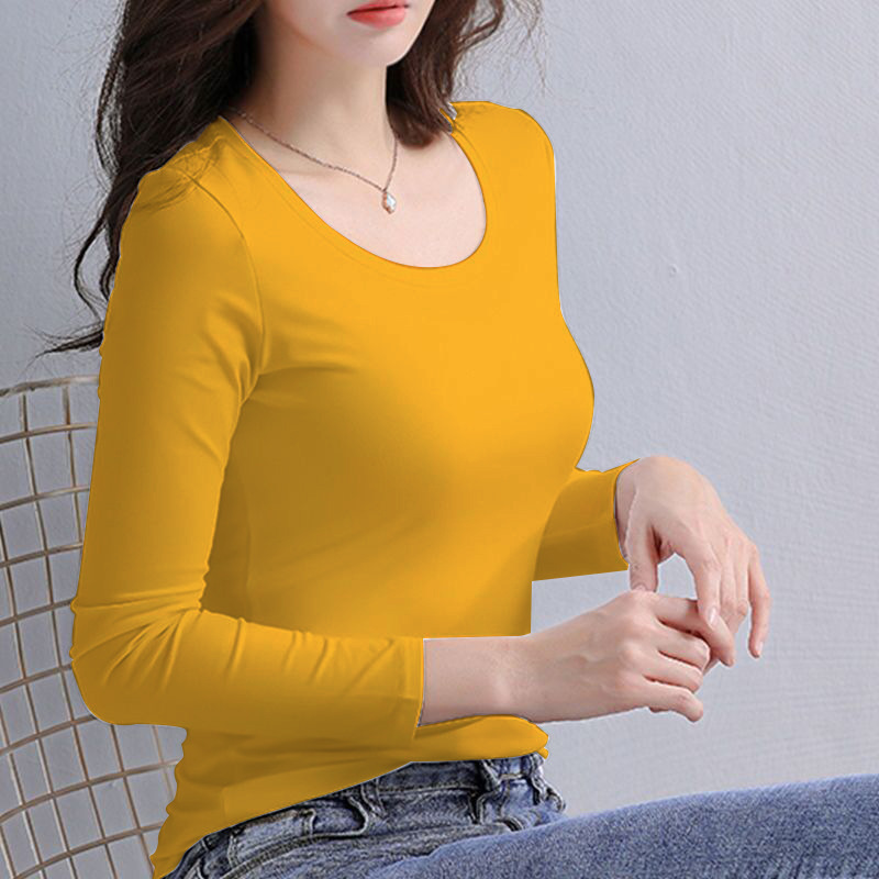 Picture of Round neck long sleeve T-shirt women's stretch new women's slim body versatile top thin underwear solid color base shirt for women