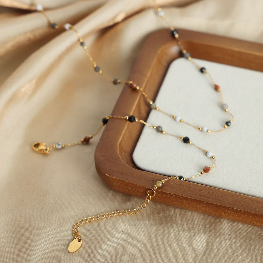 Picture of Minimalistic Fashion Niche Personality All-match Geometric Jewelry Mix and Match Natural Stone Beaded Design Titanium Steel Jewelry suit