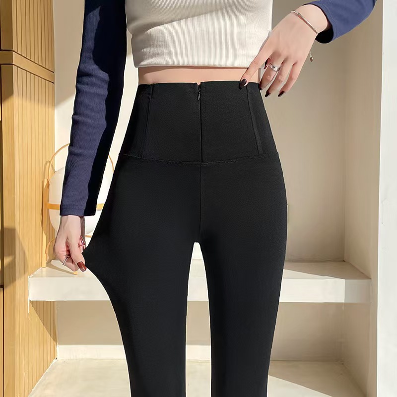 Picture of Zipper-Breasted Shark Pants Women's Spring and Autumn New Outfit Black Leggings High Waist Abdomen Shaping Barbie Pants Cropped