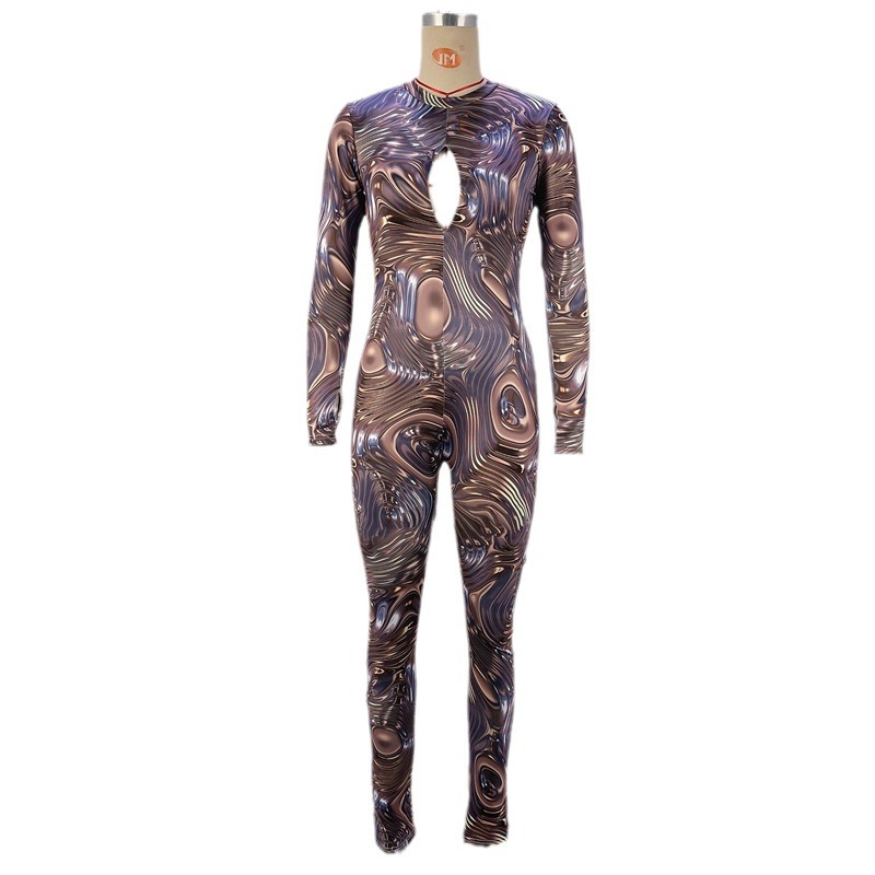 Picture of European and American cross-border women's 2024 autumn and winter new chest hollow long sleeve backless jumpsuit jumpsuit women's wholesale