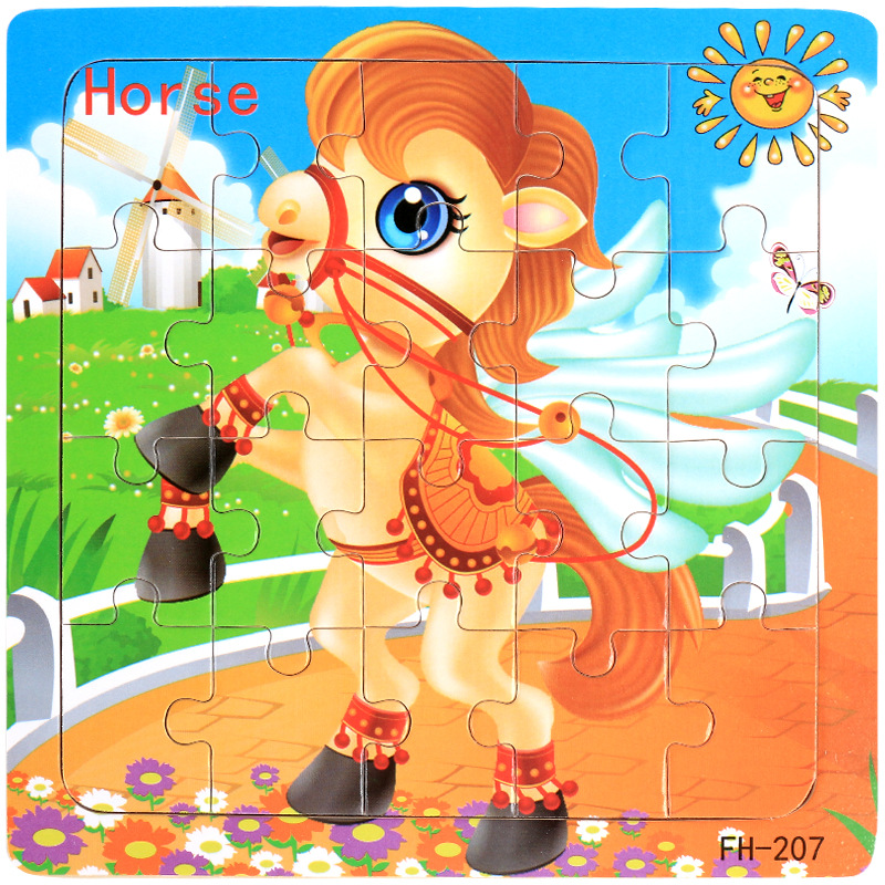 Picture of 20 Pieces of Wooden Kidsren's Intellectual Toys, Wooden Puzzles, Cartoon Animals, Street Stall Toys, Factory Direct Supply