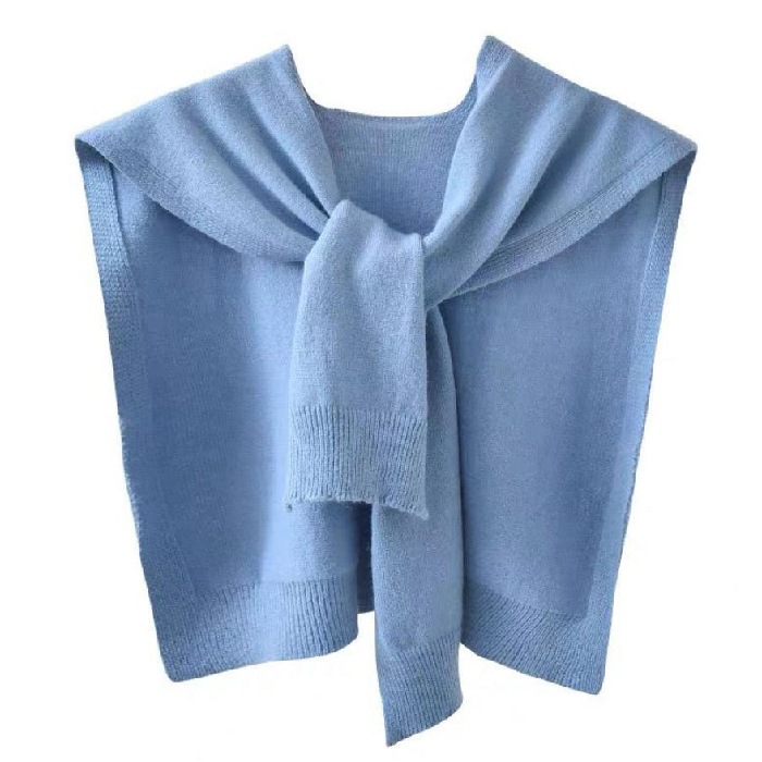 Picture of Core-spun Yarn Knitted Shawl Women's Spring and Autumn Outer Waistcoat Solid Color Shoulder Thin Cardigan Summer Knot False Collar Scarf