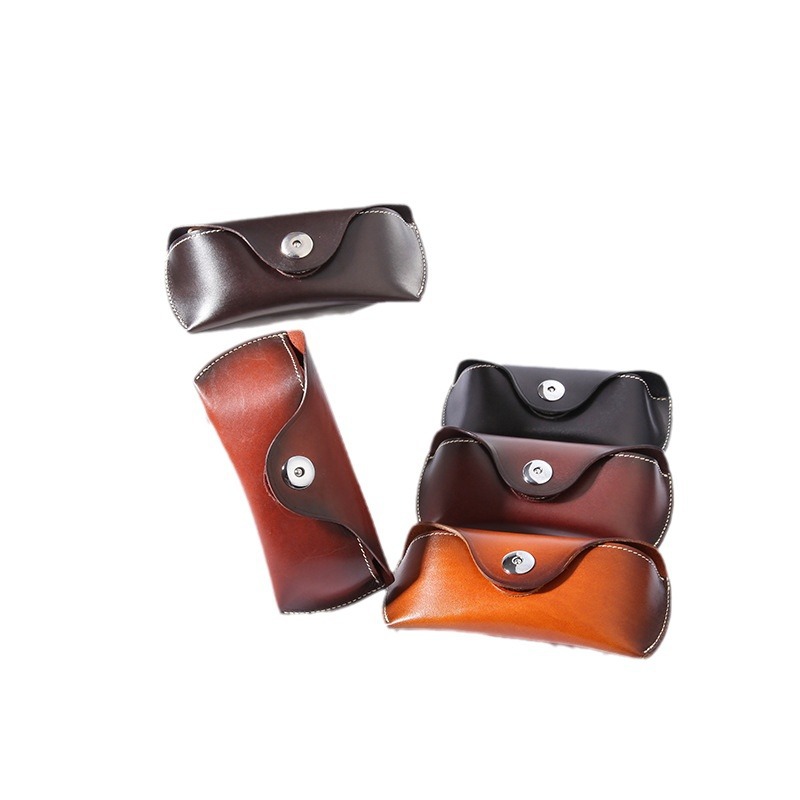 Picture of 2025 New High-end Glasses Case Genuine Leather Original Vintage Handmade Glasses Case Vegetable Tanned Leather Fish-eye Buckle Glasses Bag