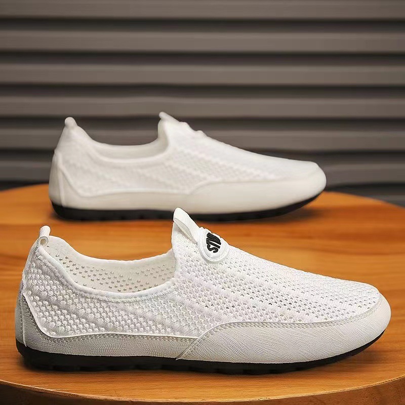 Doudou Shoes Summer Breathable Thin Hollow Mesh Shoes Driving Soft-Soled Sports Shoes Lightweight One-Legged Men's Casual Shoes