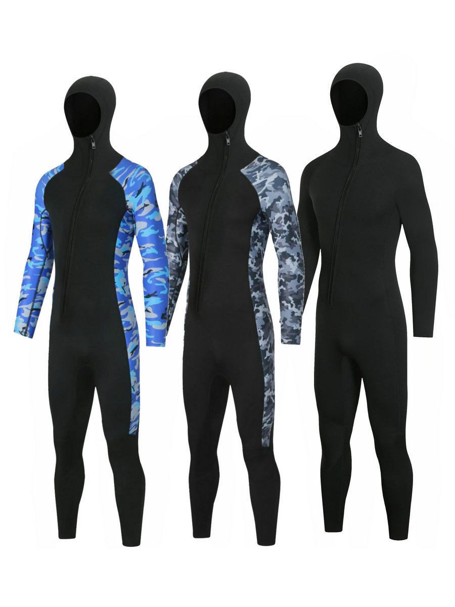 3mm diving suit hooded men's and women's thickened warm diving suit wet suit winter proof swimsuit quick-drying surfing suit rescue
