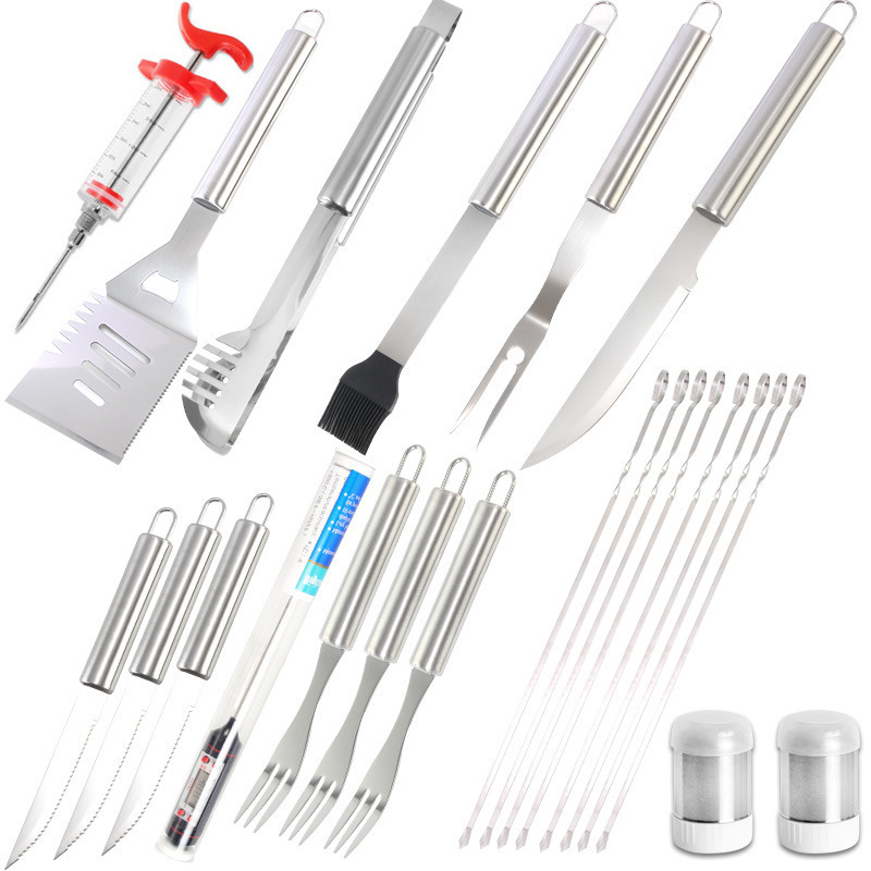 Picture of Amazon Stainless Steel Outdoor Barbecue Tool Bag Bbq Barbecue Clip Shovel Fork Skewer Aluminum Box Free Combination Set
