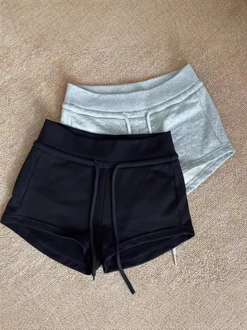 American Style Hot Girl Low Waist Drawstring Sports Shorts Women's Summer Slim-Fit Outer Wear Grey Hip Slimming Casual Hot Pants
