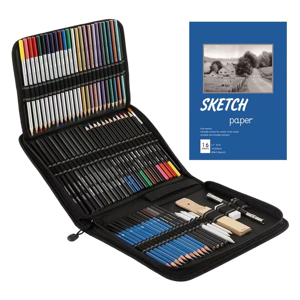 73 PCs Sketch Color Lead Painting Set New 74PCs Sketch Pencil and Color Pencil Set Cross Border Goods