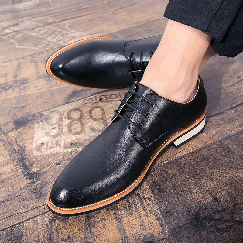 Fashion Trend Men's Shoes 2021 Spring and Summer New British Retro Casual Business Dress Leather Shoes Color-polished Pointed Toe Trendy Shoes