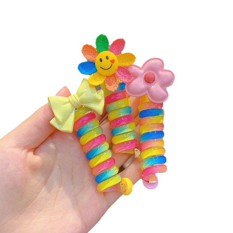 Picture of Children's coil telephone line hair band female high ponytail does not hurt hair hair rope high elastic durable rubber band Braid artifact
