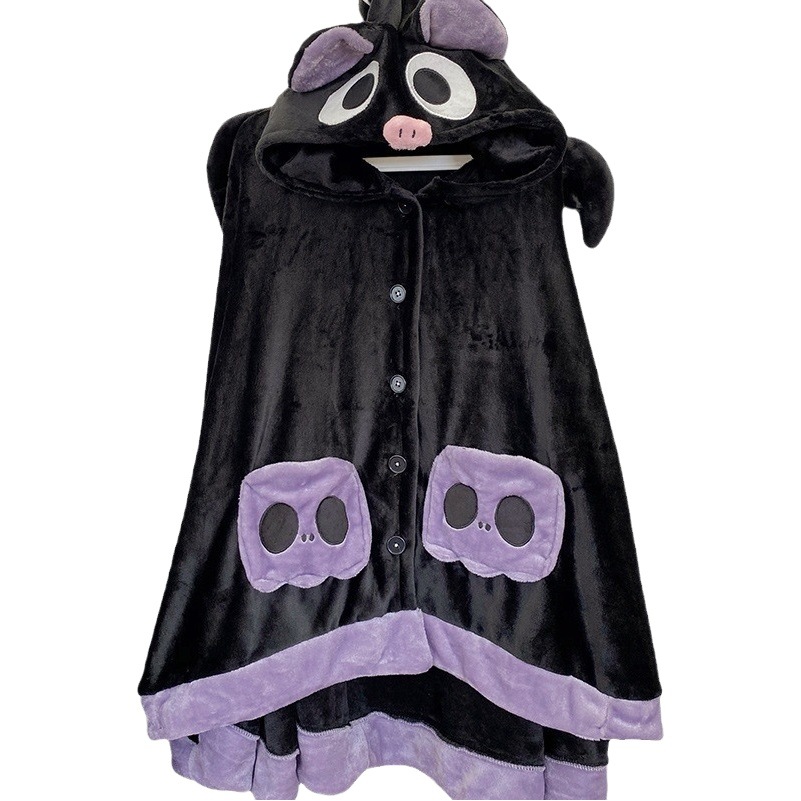 Coral fleece pajamas women ins air conditioning blanket nap shawl Cape hooded robe new cute homewear cloak