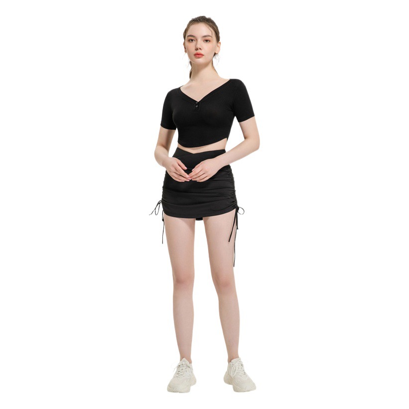 New Yoga Clothing Women's High Waist Show Leg Long Slim Hip Skirt Anti-walking Hip Sports Shorts Tennis Skirt Women