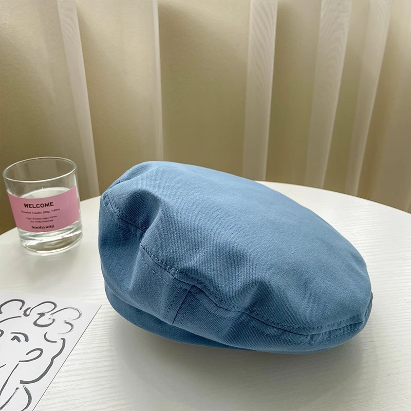 Picture of Spring and Summer pure cotton retro beret girls' Korean style solid color versatile cute painter hat ins Japanese style beret hat