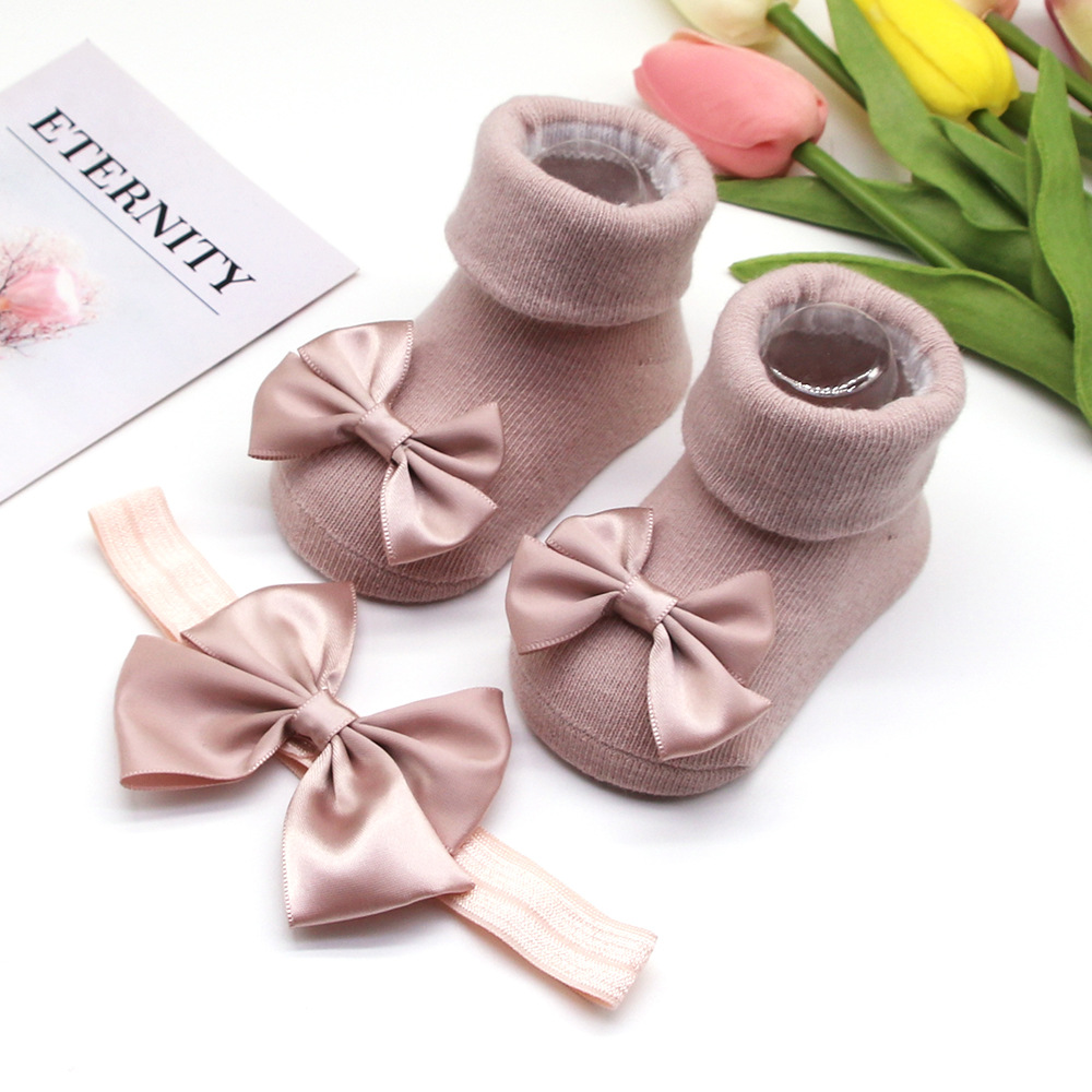 Picture of 2023 New Baby Headband + Socks Set Ribbed Bow Headband Baby Breathable Knitted Cotton Socks
