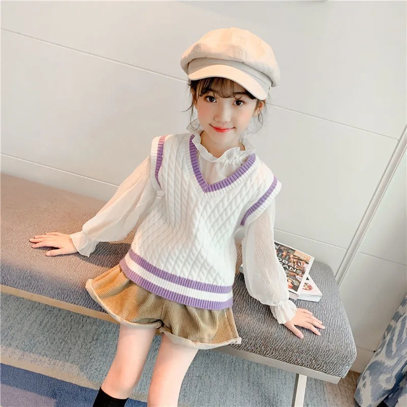 Picture of Girls' vest V-neck vest autumn and winter new children's knitted vest Internet celebrity college style Elementary School student western style sweater
