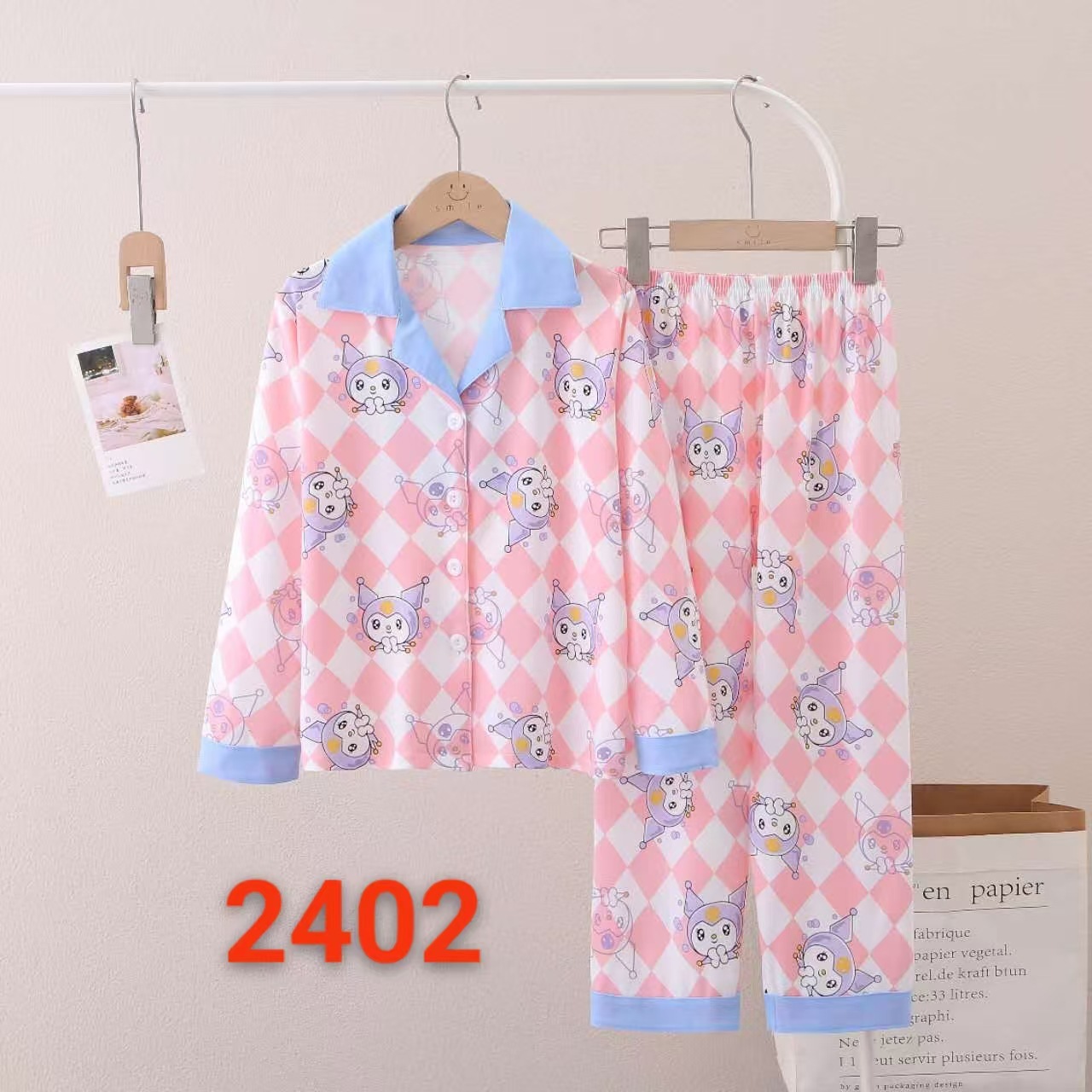 Picture of Girls' Pajamas Spring and Autumn New Lapel Long Sleeve suit Children's Home Clothes Cardigan Home Clothes Middle and Big Children