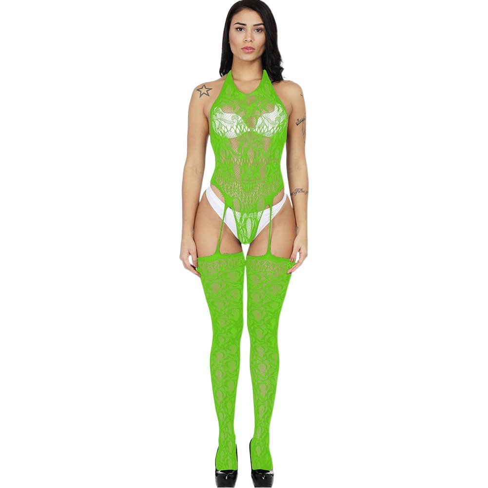 Factory wholesale new sexy underwear hollow mesh transparent one-piece pajamas nylon jacquard one-piece w312