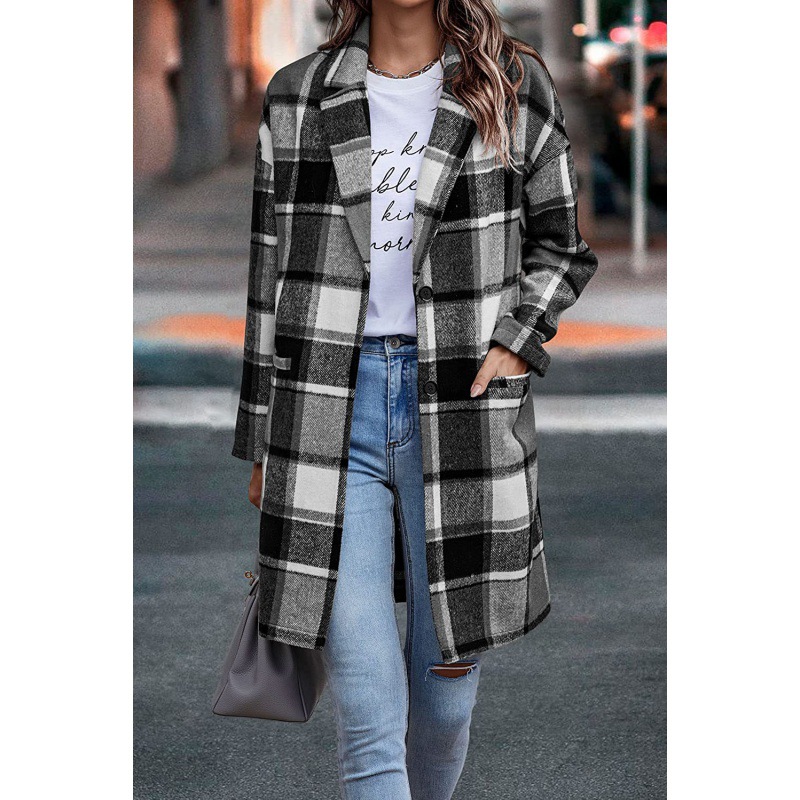 Picture of European station autumn new European and American British style Plaid lapel women's suit casual jacket