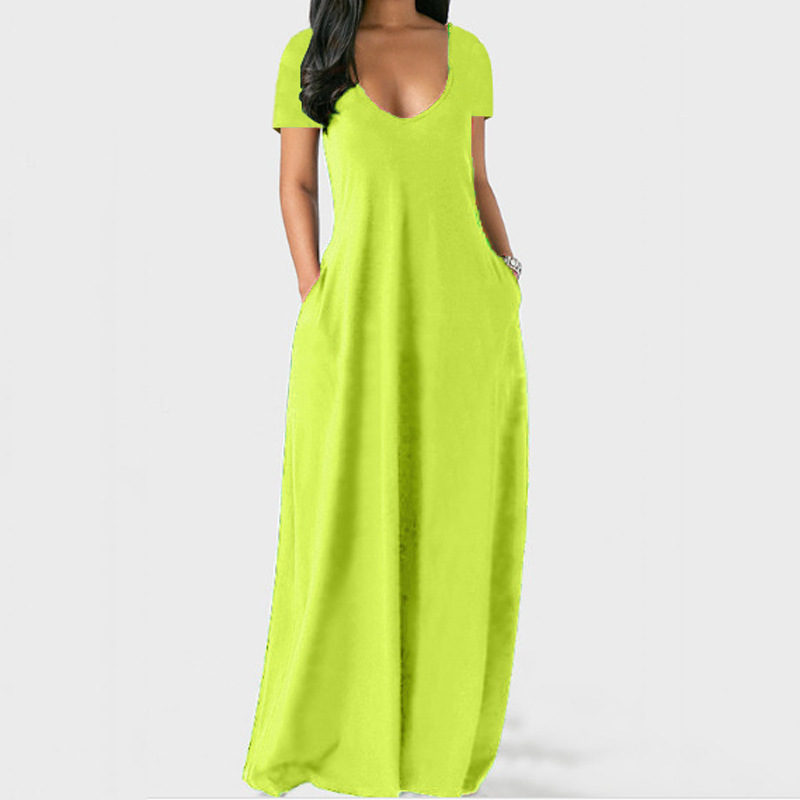 Picture of 2021 Europe and the United States summer cross-border foreign trade new plus size women's solid color dress sexy deep V short sleeve dress