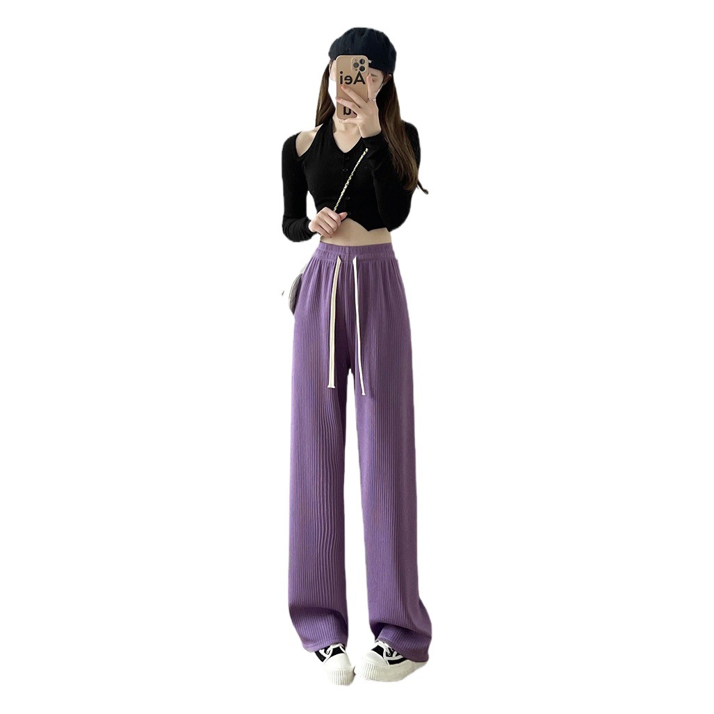 Spring and Summer Thin Wide-leg Pants Bubble Milk Puff Lightning Pattern Meteor Pants Loose Dipper All-match Casual Pants for Women Y