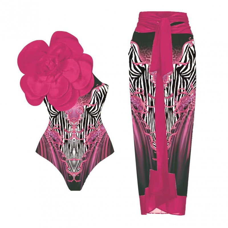 Picture of 2024 Amazon AliExpress one-piece swimsuit 3D big flower decoration sexy Peco Peco print swimsuit suit women