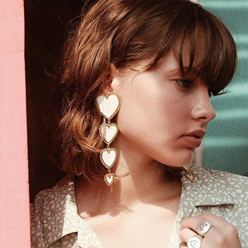 Picture of European and American Exaggerated Fashion Love Tassel Earrings Oil Dripping Cute Heart-Shaped Earrings for Women