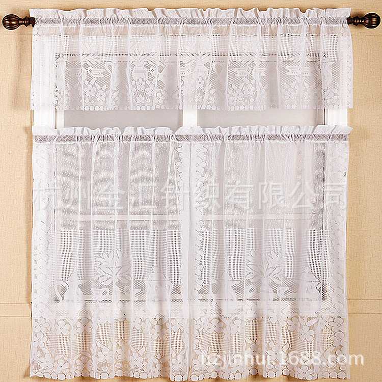 Lace Teapot Kitchen Curtain Warp Knitted Lace Door Curtain Three-piece Set Lace Kitchen Curtain