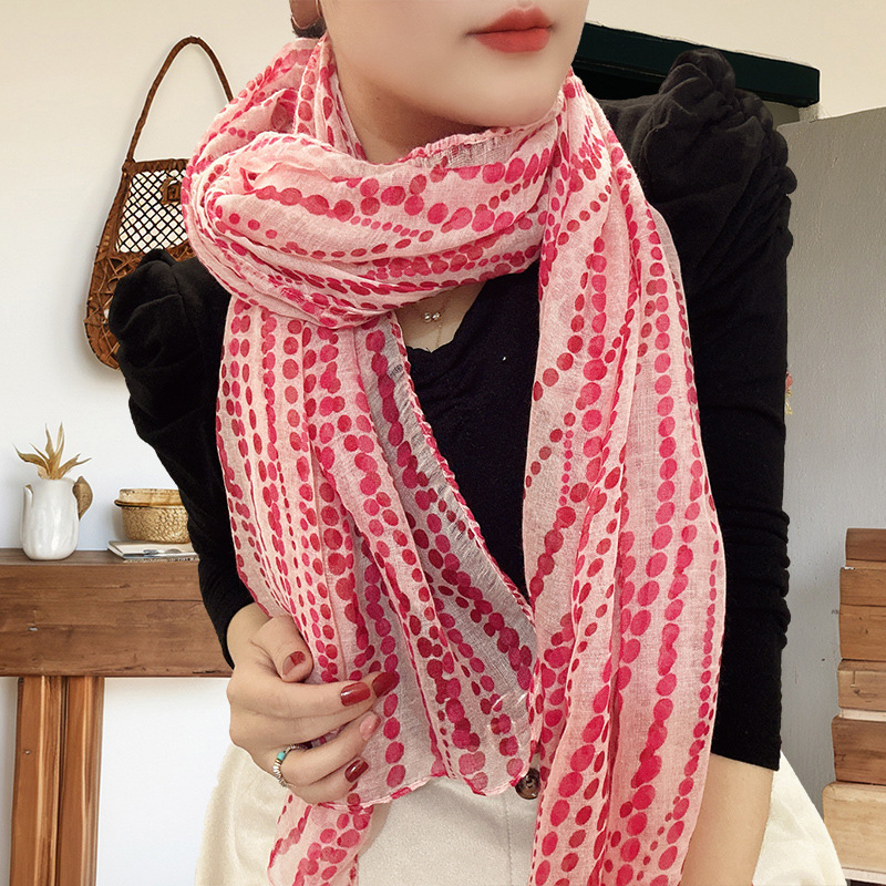 Picture of Simple Temperament Geometric Dot Cotton and Linen Texturous Large Size Spring and Summer Scarf Scarf Women's Autumn and Winter Neck Protection Shawl Scarf