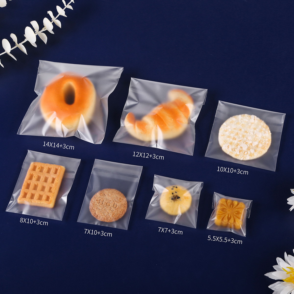 Translucent Frosted Self-Adhesive Bag, Snack Snowflake Pastry Packaging Bag, Cookie Flower Tea Ziplock Bag, Baked Nougat Biscuit Bag