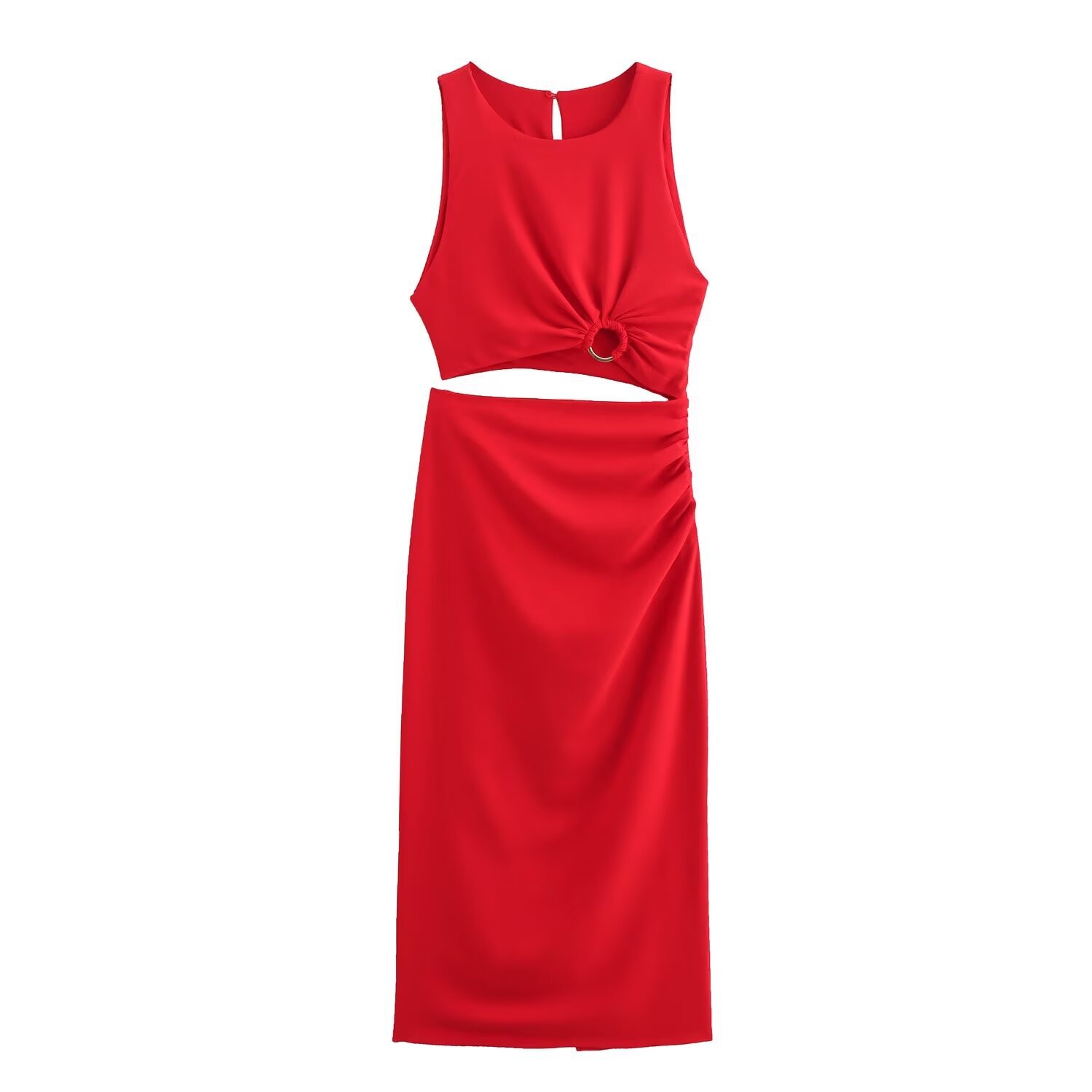 Picture of ZA explosions cross-border women's clothing Europe and the United States ins style 2024 summer new opening design ring buckle exposed waist dress F48