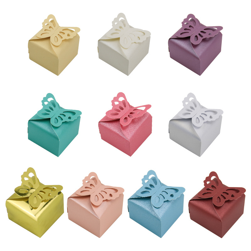 Picture of Cross-border new candy box creative butterfly hollow square bottom candy box pearl paper packaging box wedding candy box wholesale