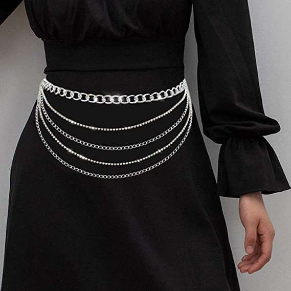European and American Cross-Border Jewelry New Fashion Stylish Multi-Layer Metal Chain Flash Diamond Rhinestone Chain Waist Chain Body Chain Accessories Trendy