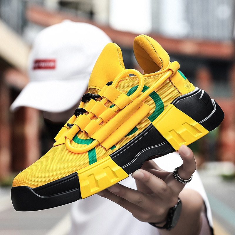 Spring and Autumn Large Size Men's Outdoor Sports Running Shoes Trendy Thick-Soled Harajuku Style Cross-Border Mid-Top Lace-Up Casual Sneakers