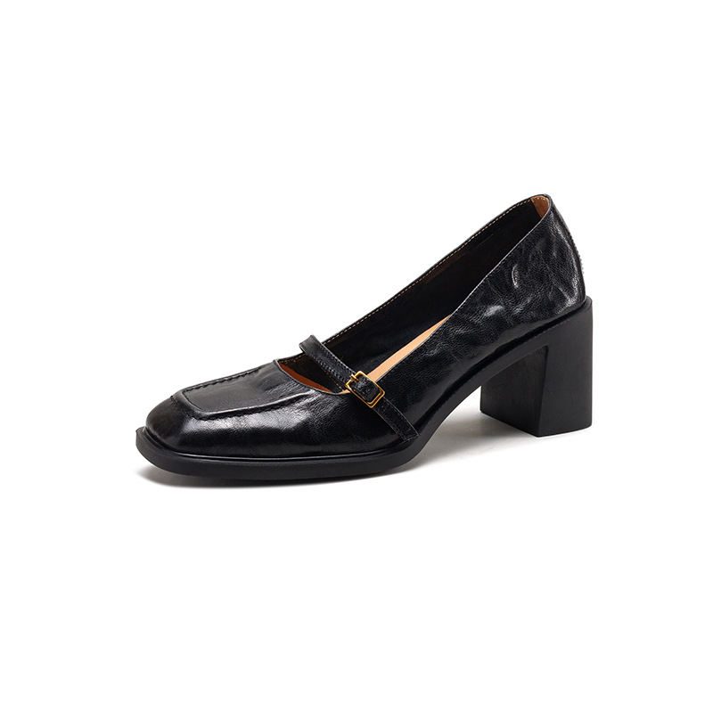 Picture of Quiet High-heeled Small Leather Shoes Women's Brown Retro French High Heels 2025 New Commuter Style Thick-heeled Shoes