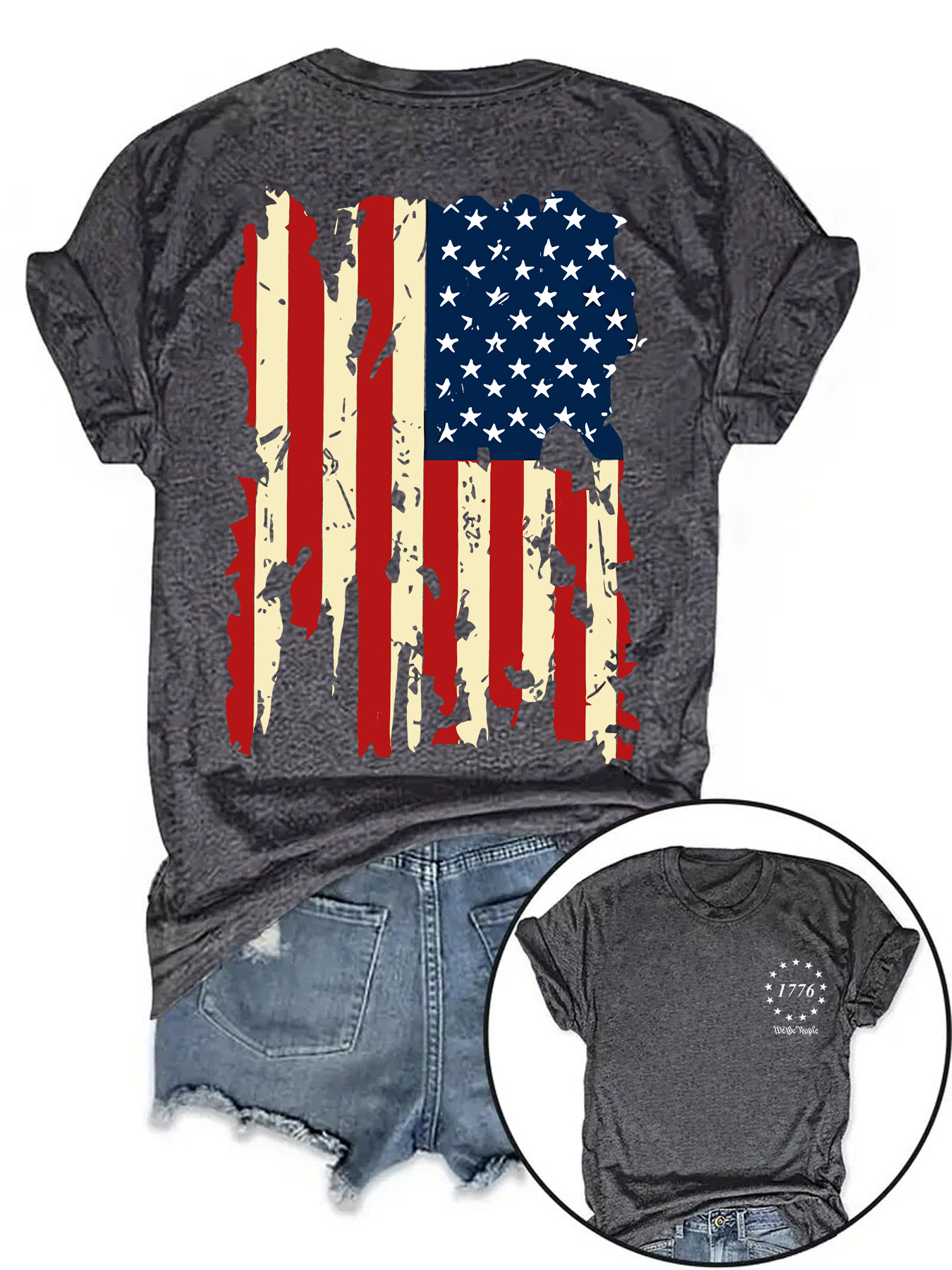 Amazon European and American summer women's Independence Day pattern printing round neck short sleeve fashion foreign trade T-shirt