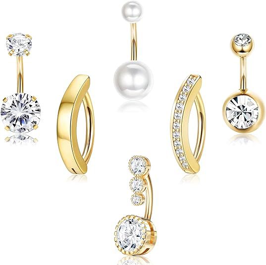 Amazon Explosions High-end Pearl Zircon Belly Button Ring suit Short Umbilical Nails Umbilical Ornaments Body Piercing Jewelry