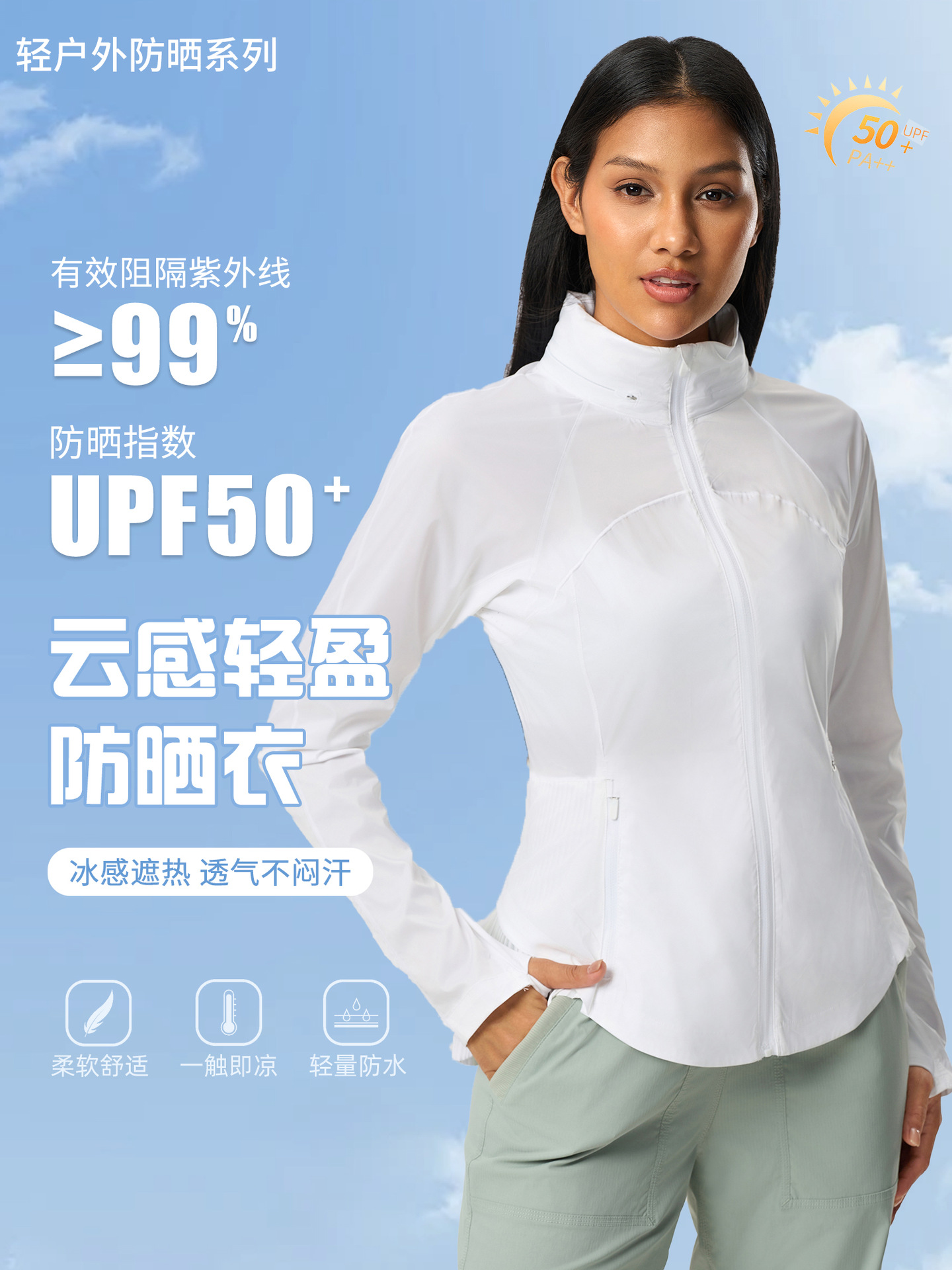 Summer outdoor sunshade and sunscreen clothing women's UPF50 anti-ultraviolet cool feeling quick-drying breathable sunscreen coat D25005