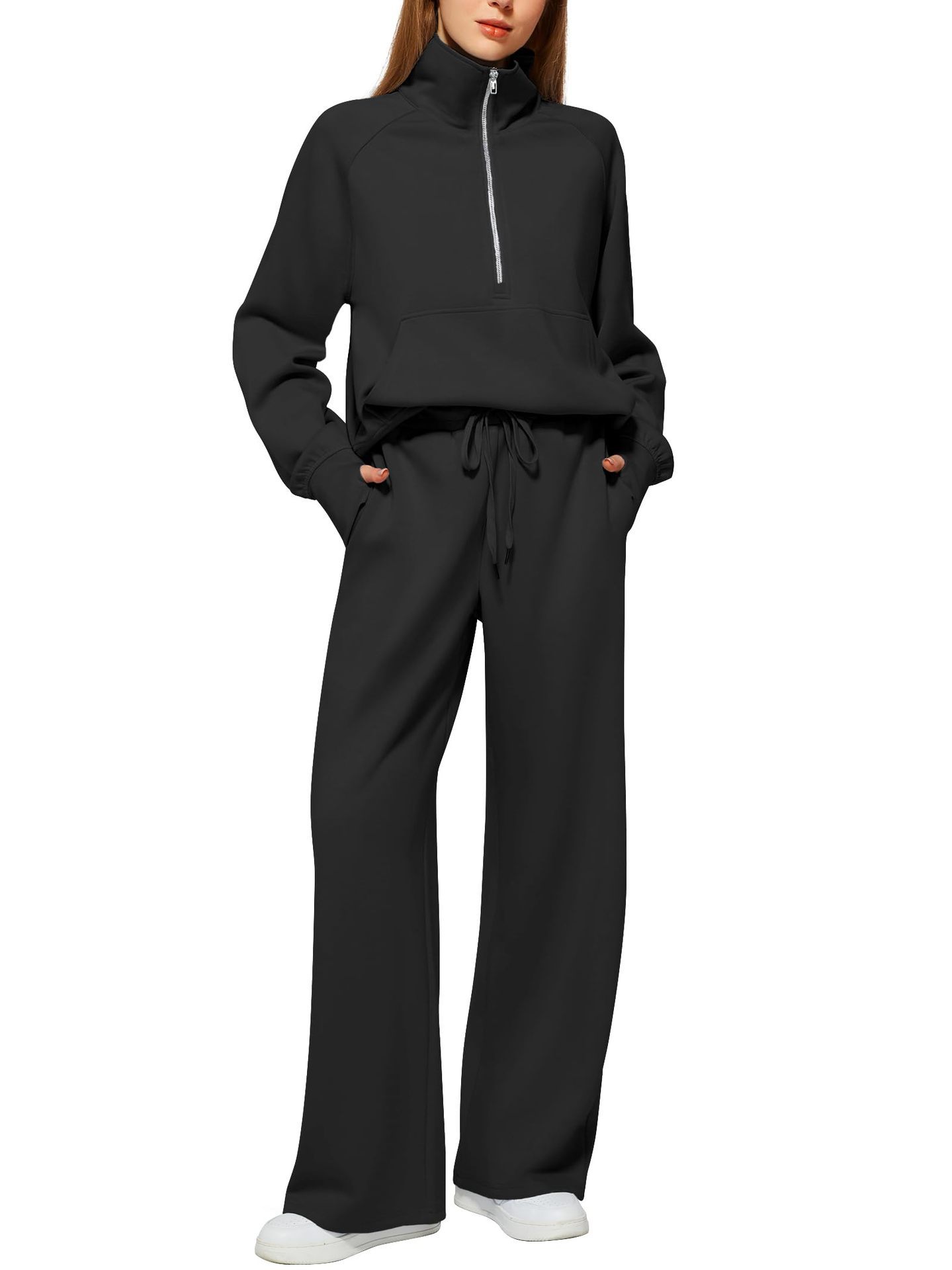 Picture of 2025 European and American Amazon European and American Style Two-Piece Oversized Half-Zip Sweatshirt Wide-Leg Sweatpants Casual Set