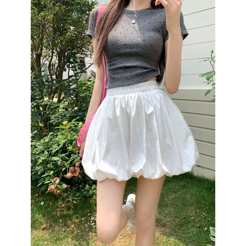 Pocket Design Flower Bract Dress Pants Women's 2024 Summer High Waist Slim Look Puffy Skirt White Shorts