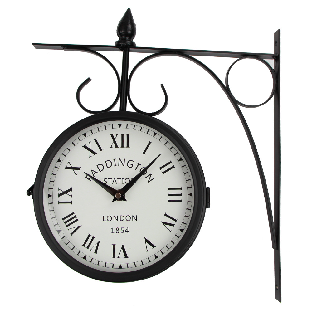 Nordic Creative Living Room Home Retro Wall Clock Double-Sided Clock Minimalist Clock Art Iron Antique Wall Clock Hanging Watch