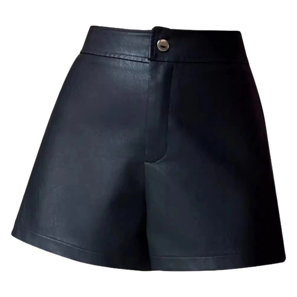 High waist slimming PU leather shorts women's 2023 autumn high-grade temperament A- line boot pants missing bottoming pants