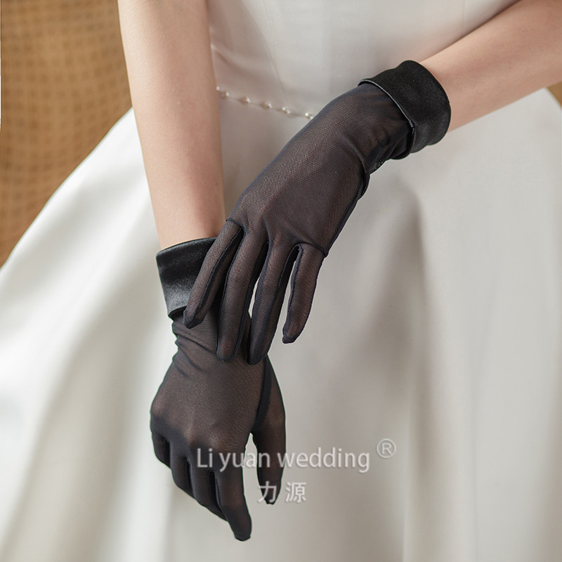 New Bridal Wedding Dress Gloves Stretch Satin Simple Black High Elastic Photo Gloves Adult Elegant