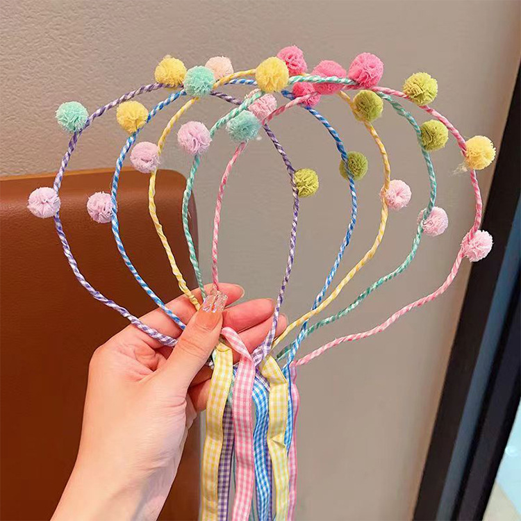 Colorful Hair Ball Long Strap Children's Hair Hoop Girl's Head Spring New Headband Girl's Stylish Hair Accessories Batch