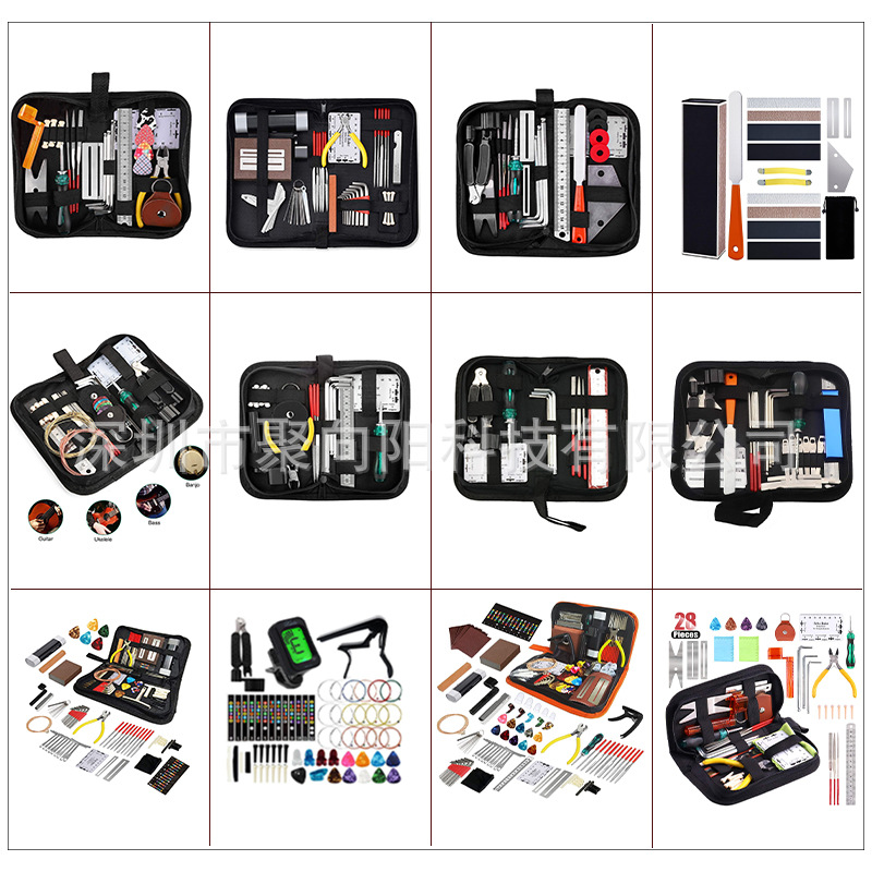 Guitar tool kit 25 in 1 repair and maintenance grinding measuring string guard accessories 72 in 1 string pick pillow combination