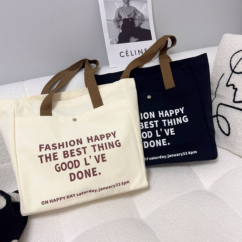 Large Capacity Canvas Bag ins Style Women's Summer Versatile Shoulder Bag Student Commuter Shopping Bag Tote Bag Handbag