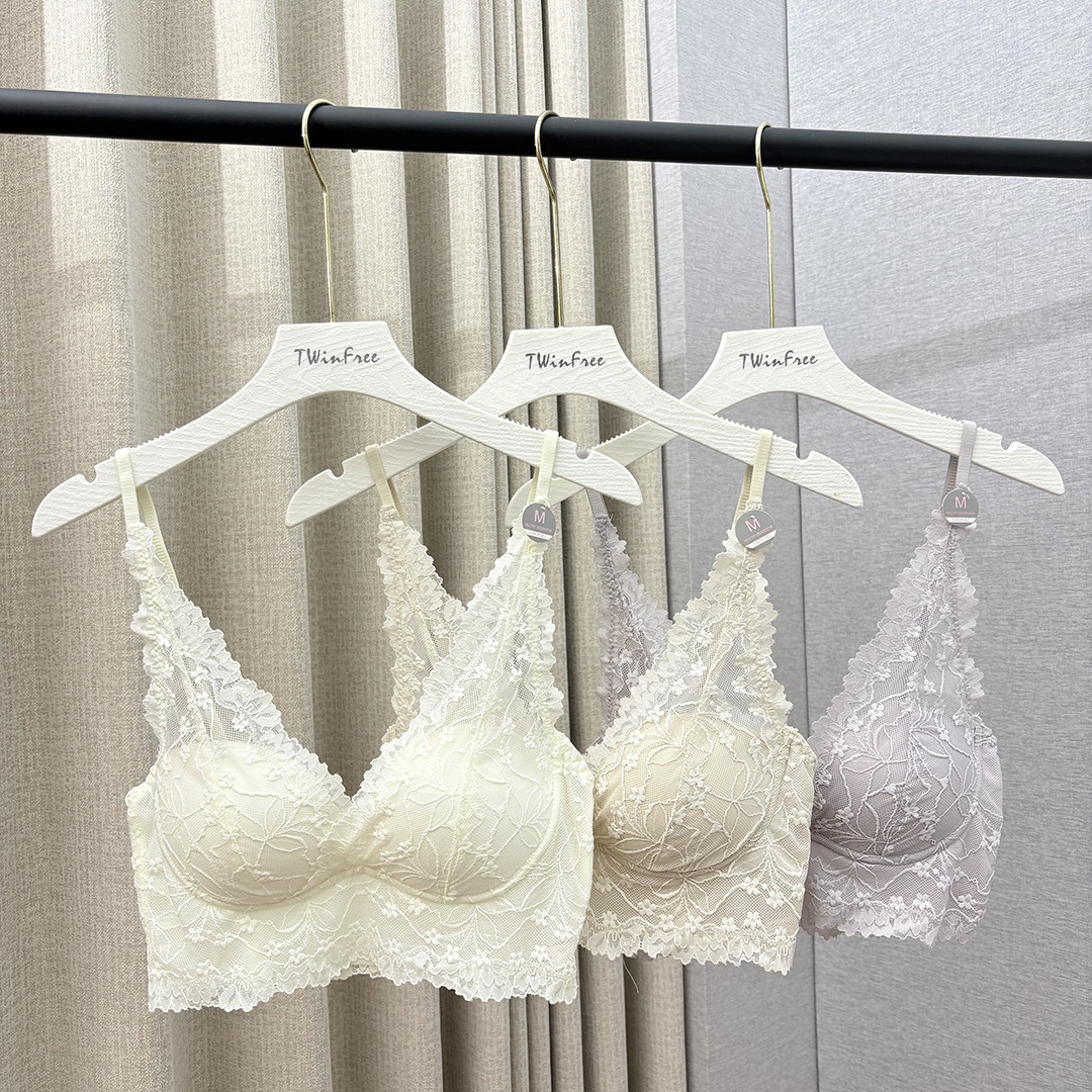 French fairy V-neck lace underwear women's elegant and light back wrap chest gathering thin breathable sexy bras