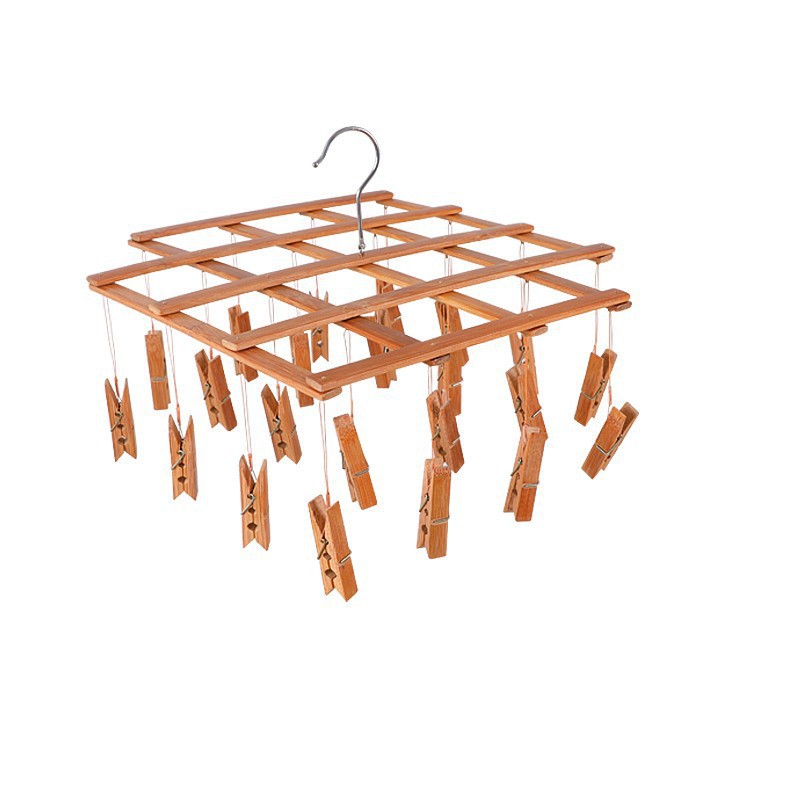 Picture of Carbonized bamboo pants rack hanger multi-clip pants clip clothes clip bamboo clip drying socks rack multi-clip bamboo clothes hanger